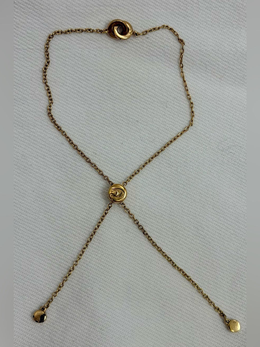 COACH Classic Y2K Gold Tone Interlocking Double Circle Bolo Slider Bracelet - Picture 3 of 13
